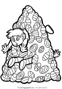 Funny easter egg coloring page - stuck in egg pile