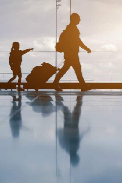 family travel in the airport