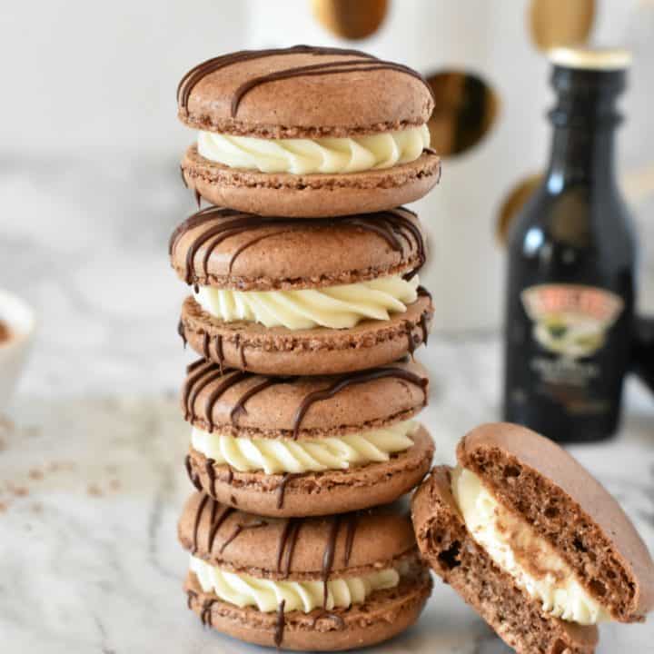 A stack of Bailey's Irish Cream Macarons