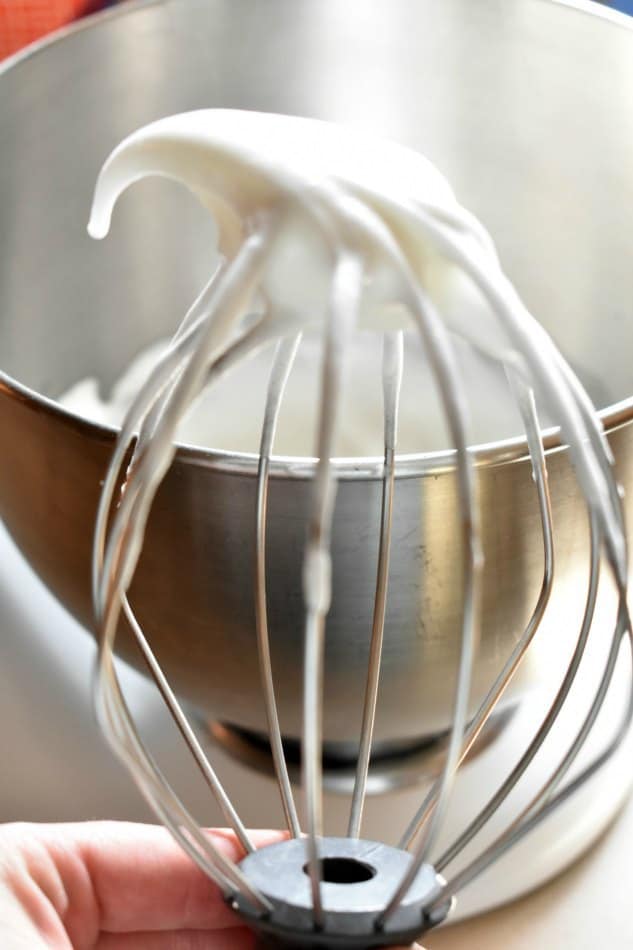 Whipped egg whites and sugar to form stiff peaks