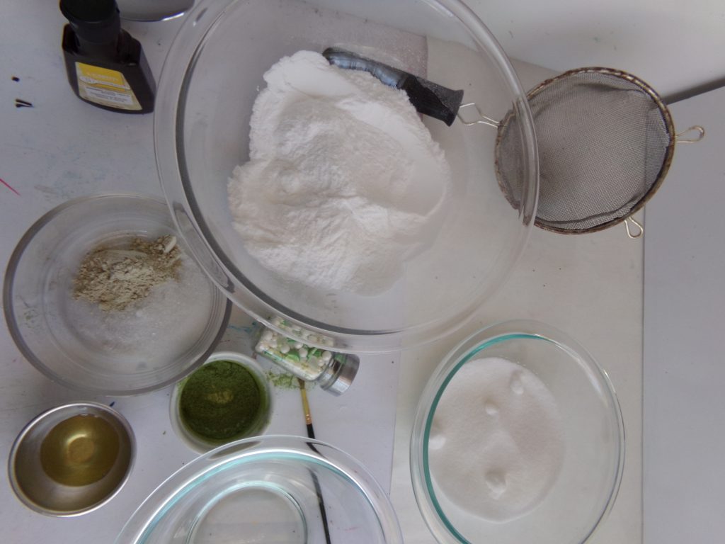 All the ingredients and supplies for bath bombs