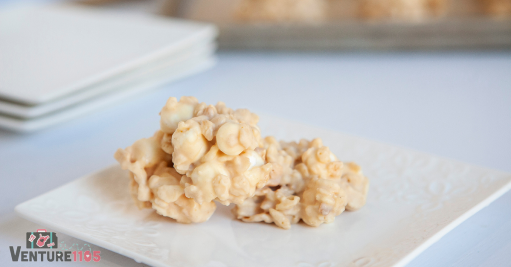 A close-up of two no-bake avalanche cookies on a white plate