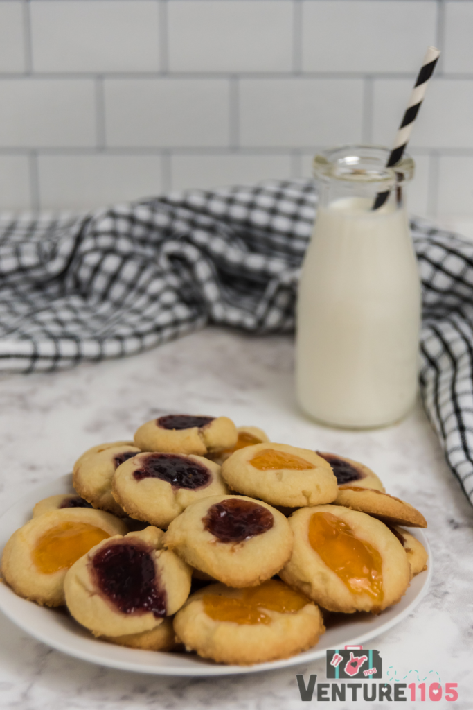 Easy thumbprint cookies and a glass of milk 
