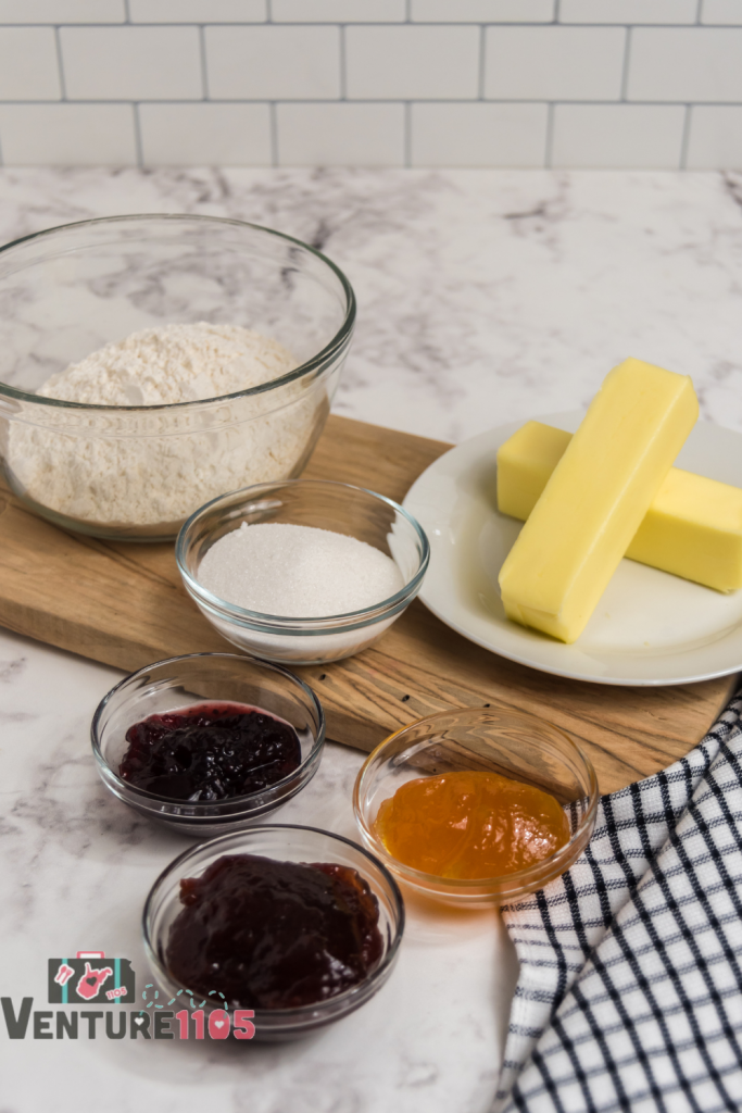 Flour, sugar, butter, and jelly 