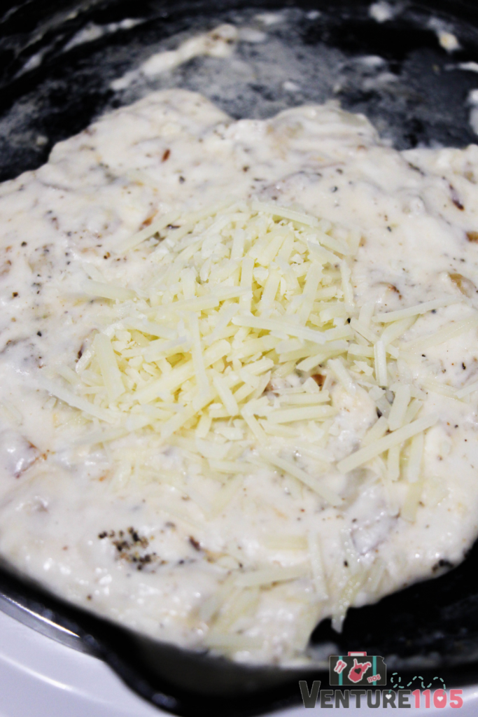 Melting cheese in a skillet