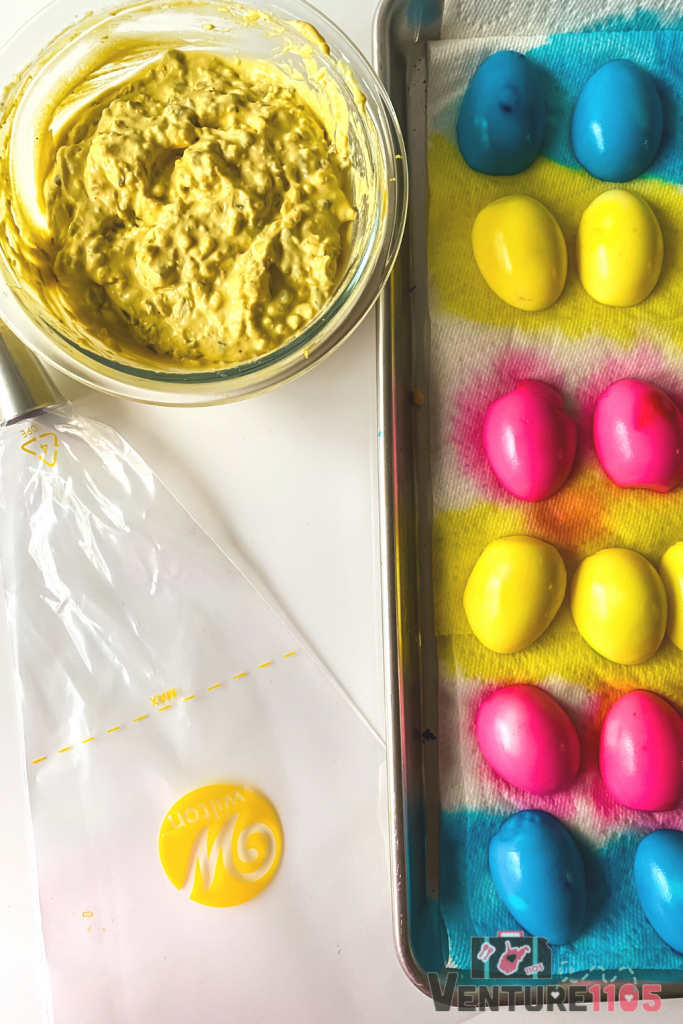 Dyed Hard Boiled Egg Whites And the filling for deviled eggs