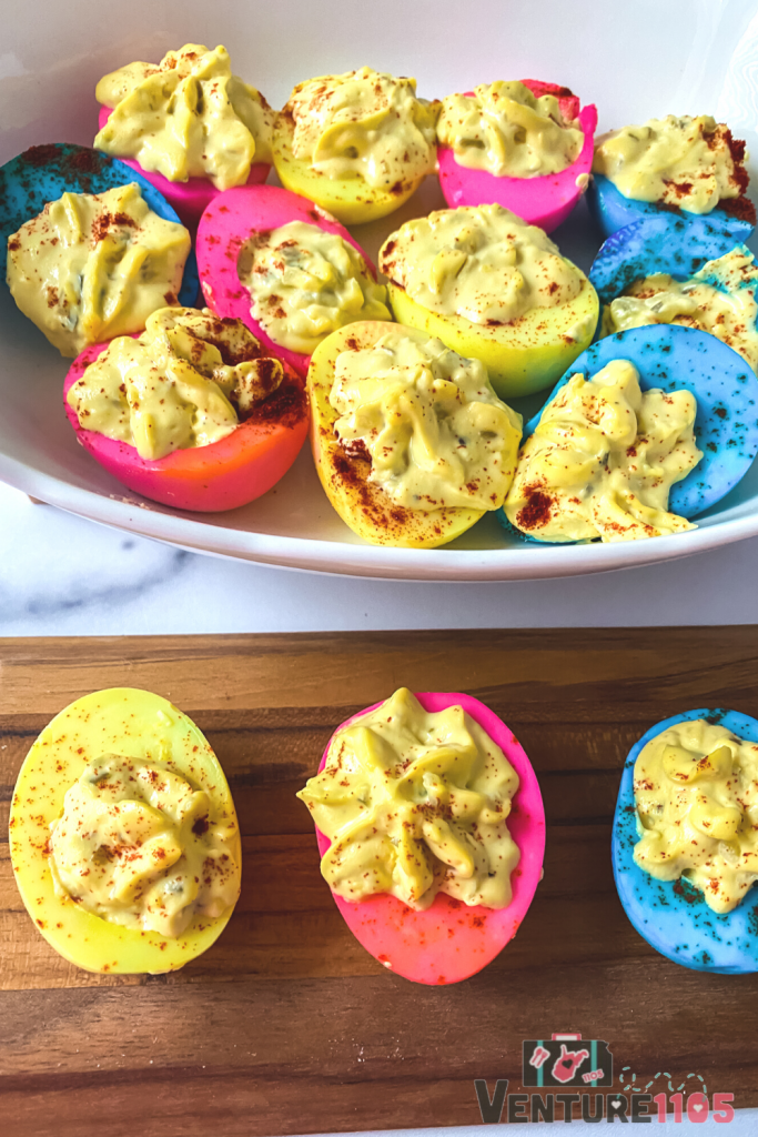 Rainbow-dyed deviled eggs
