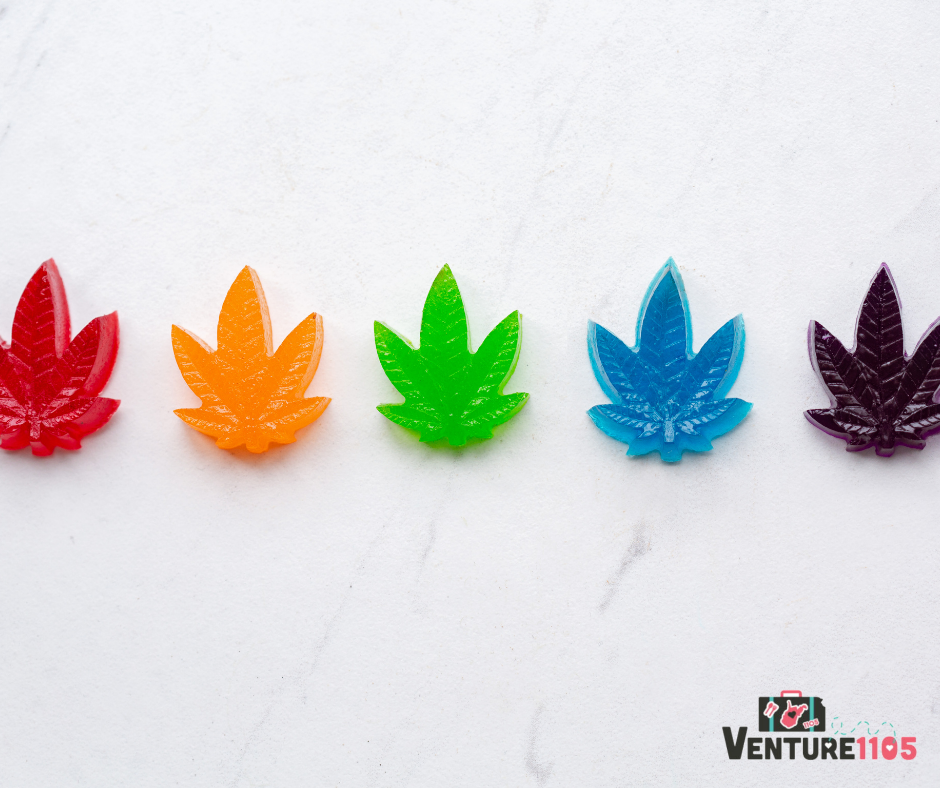 Colorful Marijuana-shaped gummies