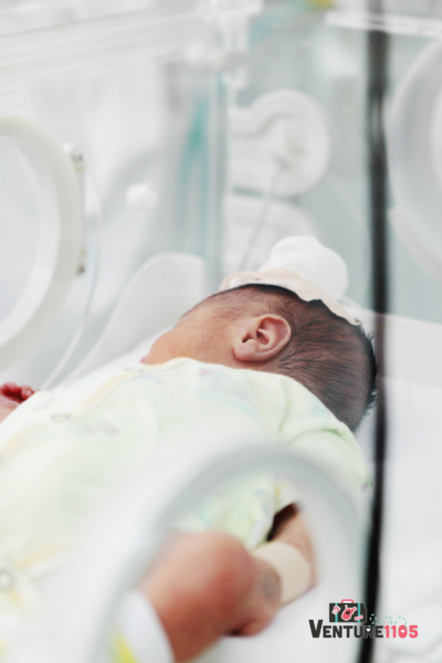 A baby in a hospital