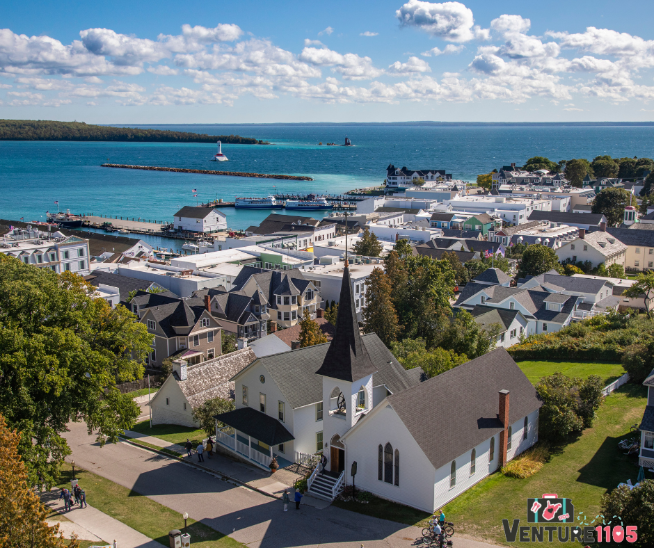 The view of an island town from above 