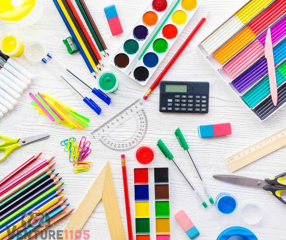 A bunch of art supplies for kids