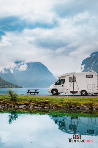 An RV next to a lake