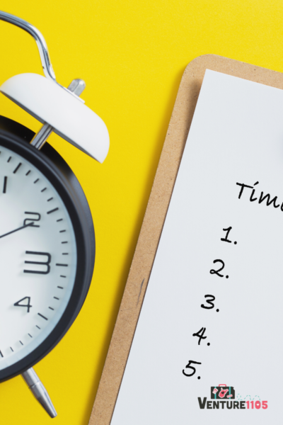 An alarm clock and a to-do list on a yellow background