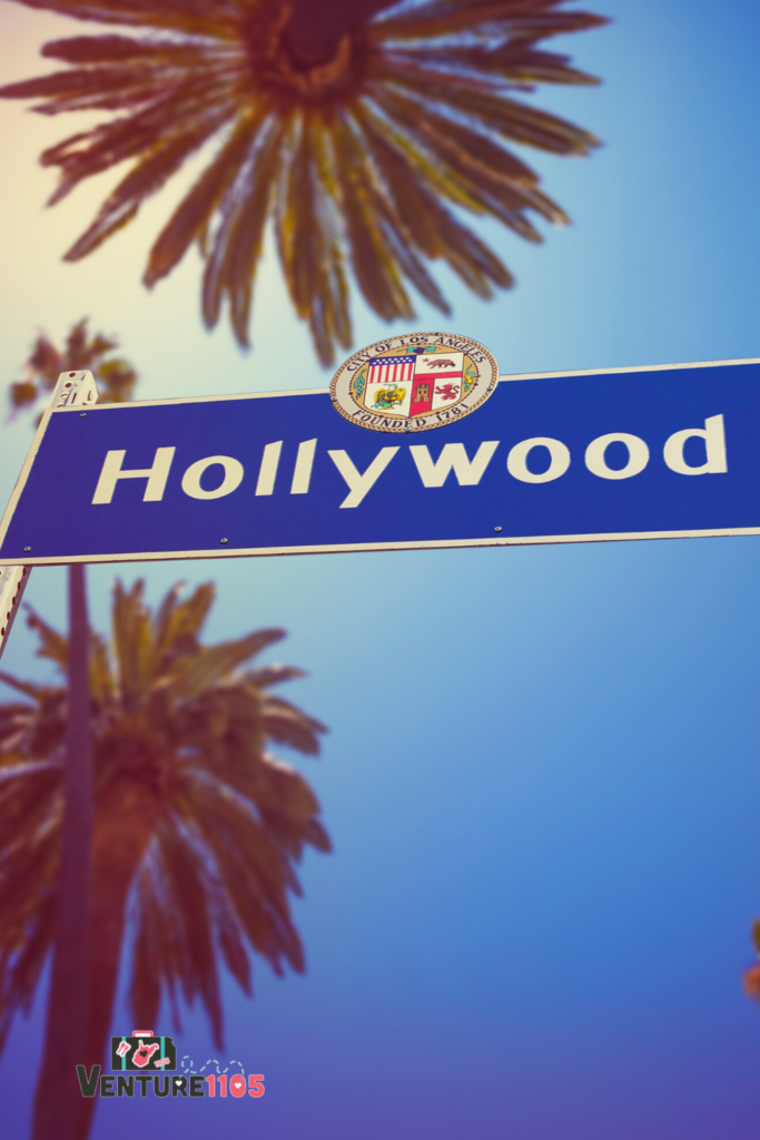 A blue Hollywood street sign 