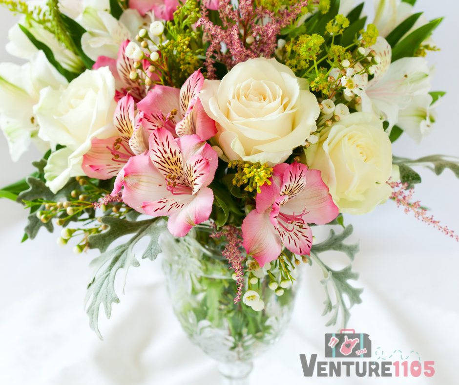 A bouquet of pink and white flowers 