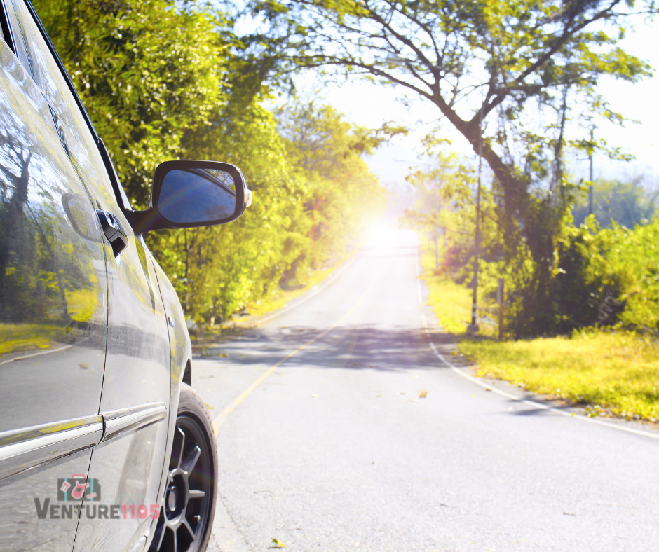 A car on a road trip 