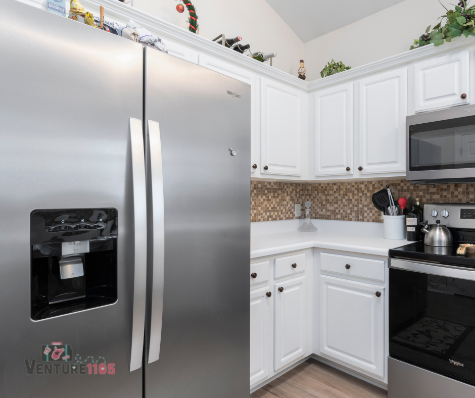 A double door refrigerator in stainless steel