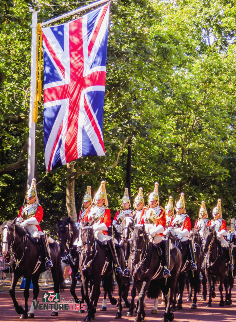 A parade in England with the flag
