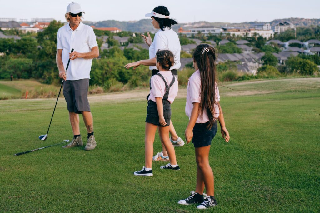A family playing golf together 