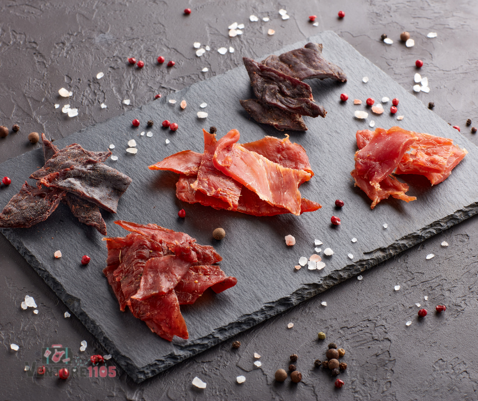 A sample platter of different types of jerky