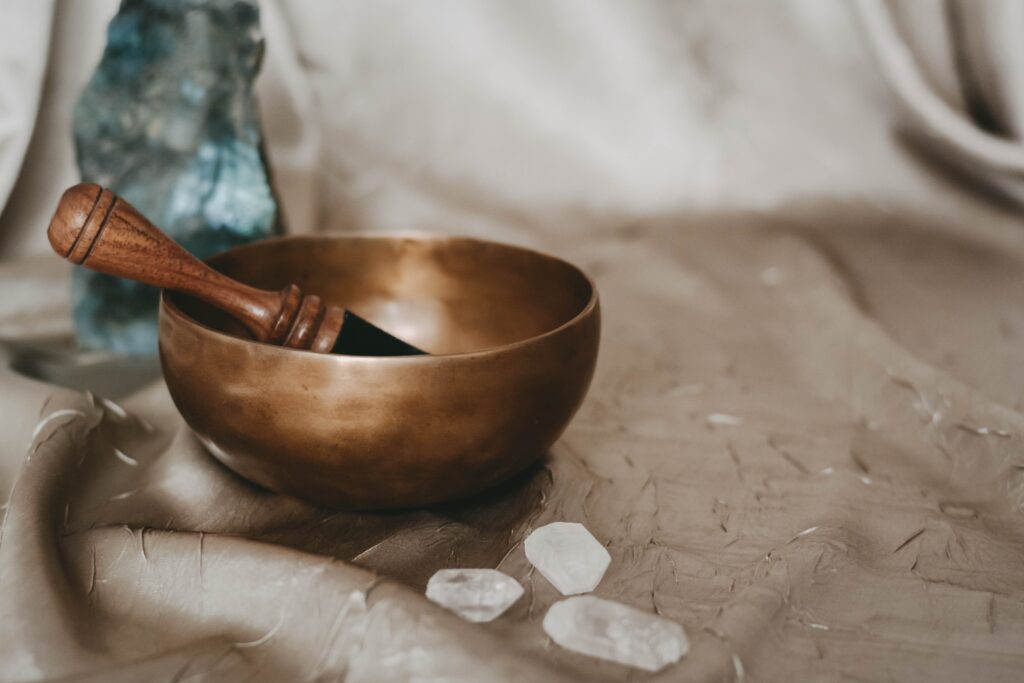 Crystals and a copper bowl 