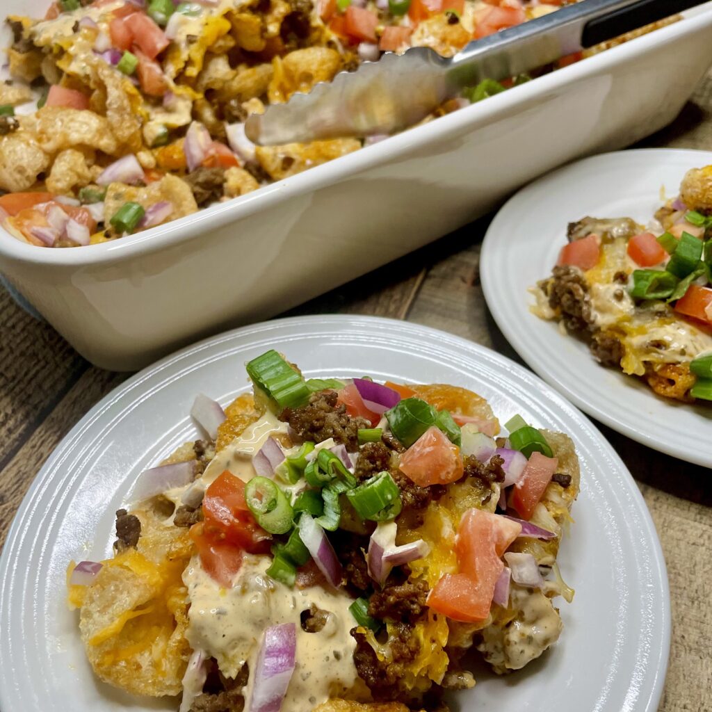Keto nachos on a white plate 