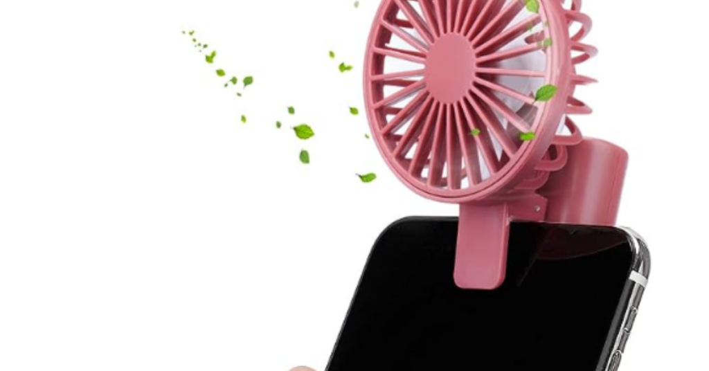 A pink fan on top of a mobile phone 
